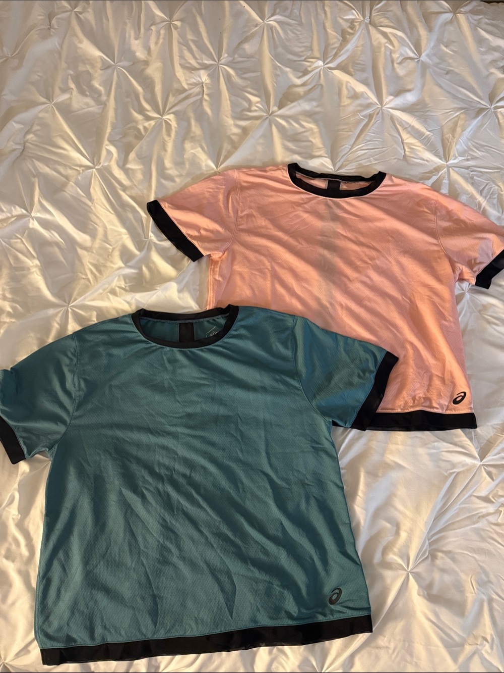Asics Teal Crop Top and Pink Crop Top with Black Trim
